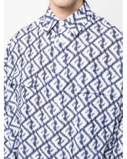 Chemise en lin à logo imprimé Fendi pour homme en coloris Blue