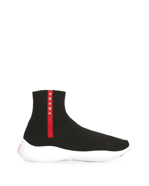 Prada Linea Rossa White Logo-Tape Sock Sneakers for men