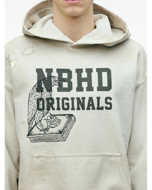 Neighborhood White Distressed Graphic-Print Hoodie for men
