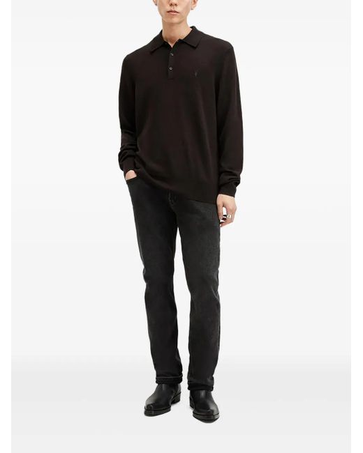AllSaints Men's Black Logo-Embroidered Polo Shirt - Main Image
