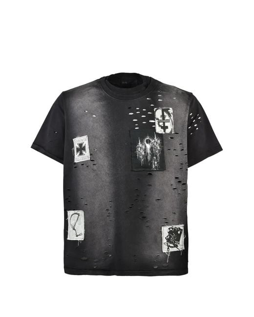 FILTH Black Patch-Detail Distressed T-Shirt for men