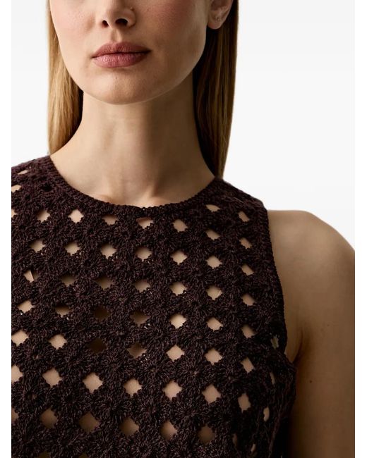 Sisley Brown Crochet-Knit Scalloped-Edge Sleeveless Top
