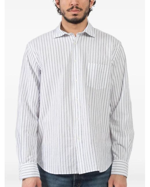 Hartford White Paul Striped Button-Up Shirt for men