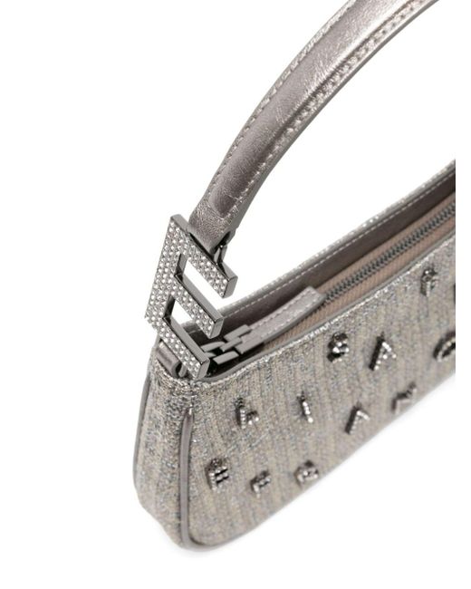 Elisabetta Franchi Gray Logo-lettering Lurex Shoulder Bag