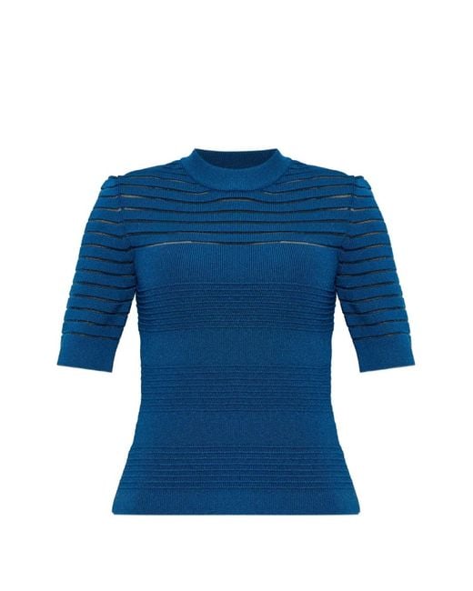 Balmain Blue Sheer-Panelled Lion-Head Top