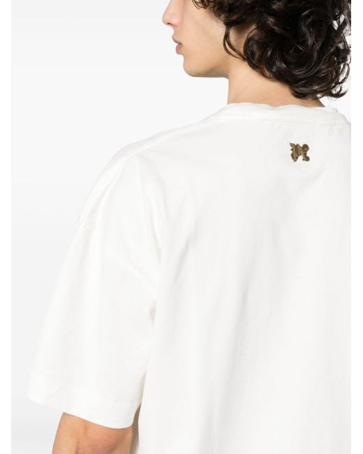 T-Shirt Burning Con Stampa di Palm Angels in White da Uomo