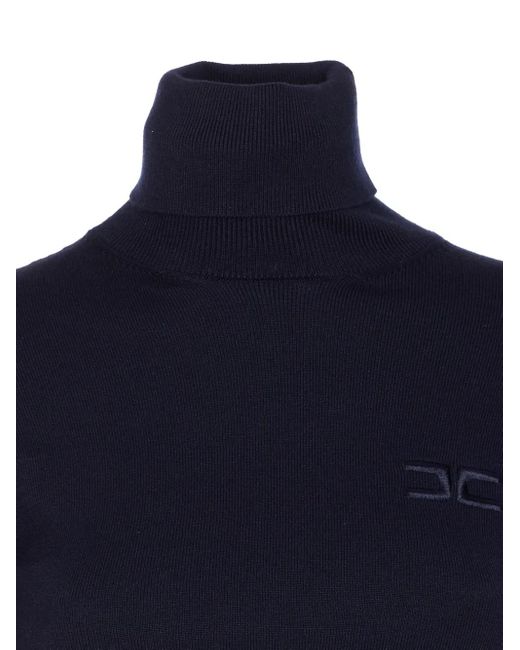Elisabetta Franchi Blue Stehkragen-Top mit Gürtel