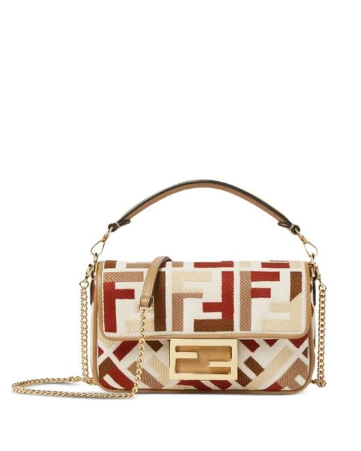 Clutch Baguette Mini Con Motivo Ff di Fendi in Metallic