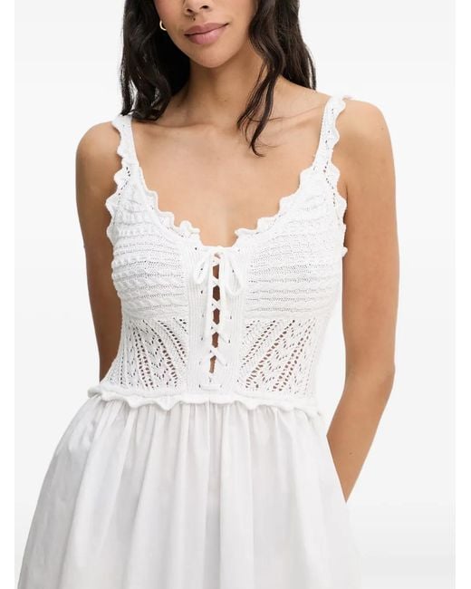 Liu Jo White Crochet-Knit Lace-Up Midi Dress