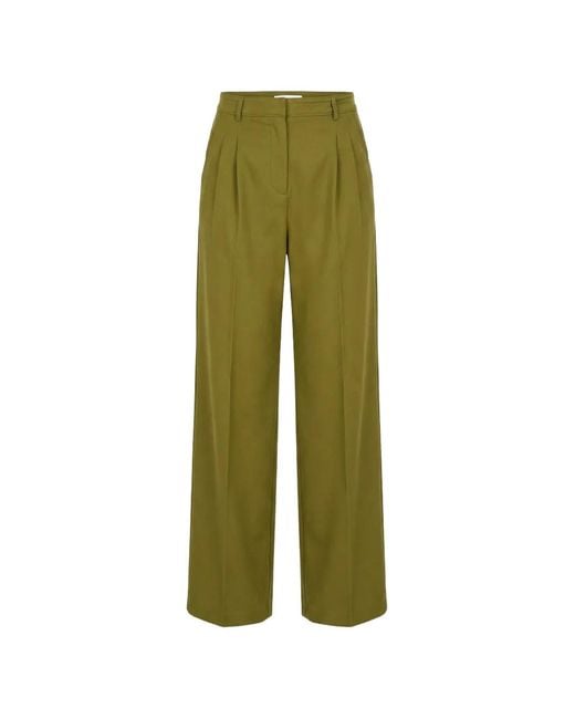 Benetton Green Pleated Straight-Leg Trousers
