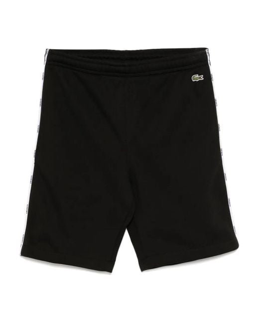 Lacoste Black Logo Trim Cotton Fleece Shorts for men