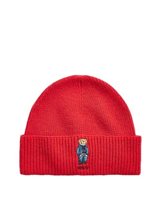 Polo Ralph Lauren Red Polo Bear Beanie Hat for men
