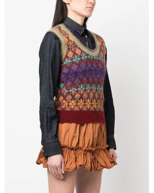 DSquared² Red Jacquard Logo-Patch Vest