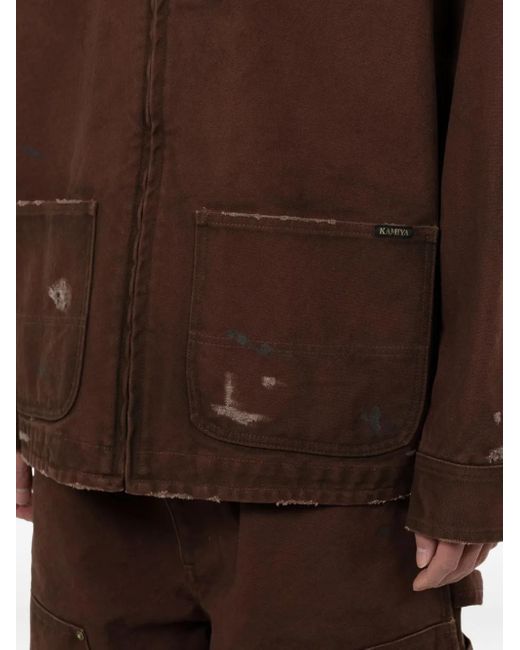 メンズ KAMIYA Boro ダメージ シャツジャケット Brown