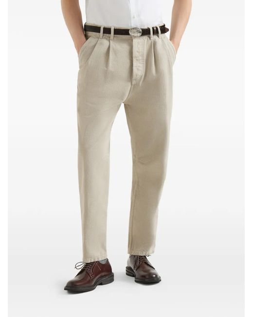 Brunello Cucinelli Natural Garment-Dyed Denim Iconic Fit Five-Pocket Trousers With Double Pleats for men