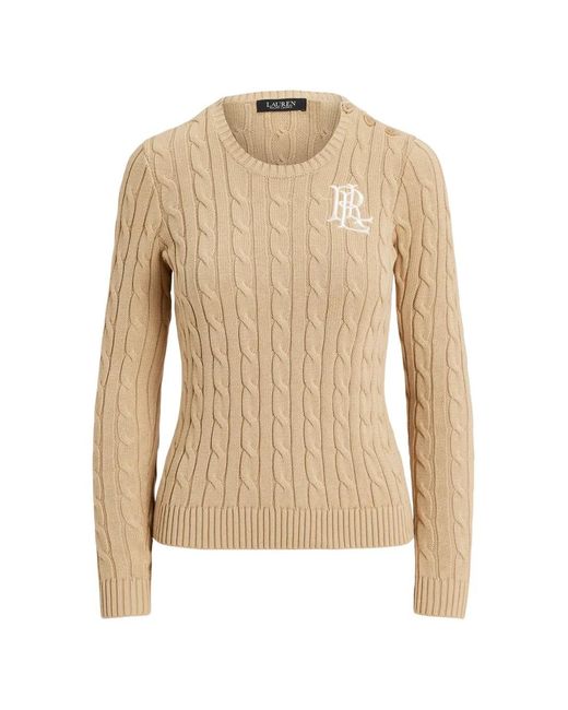 Ralph Lauren White Cable-Knit Embroidered Jumper