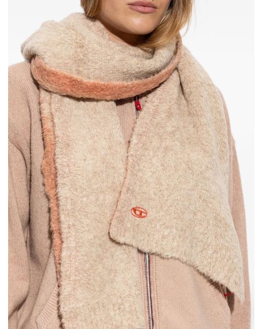 DIESEL Natural Logo-Embroidered Brushed-Knit Scarf