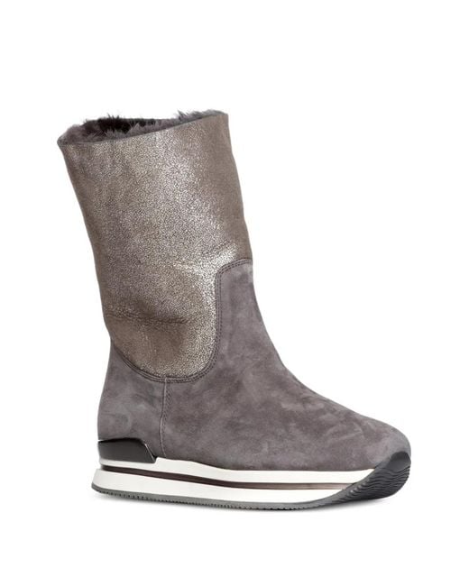Hogan Gray H222 Shearling-Lined Leather Boots