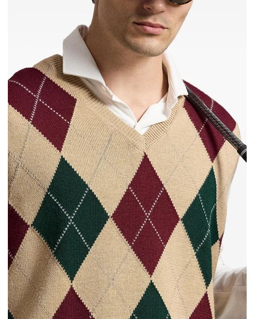 Ralph Lauren Pink Big Fit Argyle Sweater Vest for men