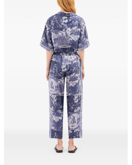 Pierre Louis Mascia Blue Aloe Toile-De-Jouy-Print Straight Trousers