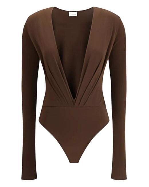ANDAMANE Brown Deep-V-Neck Bodysuit