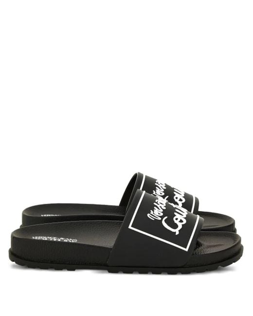 Versace Jeans Couture Black Logo-Plaque Slides