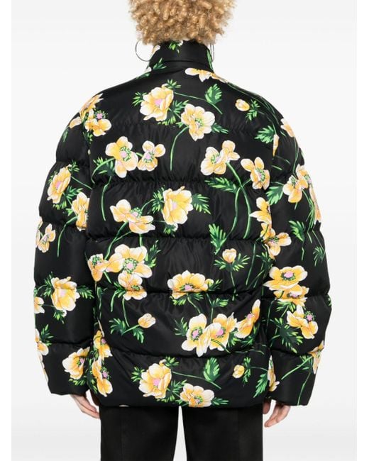 Balenciaga Black Gefütterte Jacke mit Blumen-Print