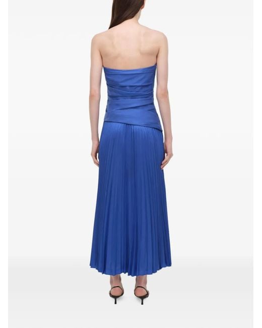 Jonathan Simkhai Blue Arie Strapless Pleated Midi Dress