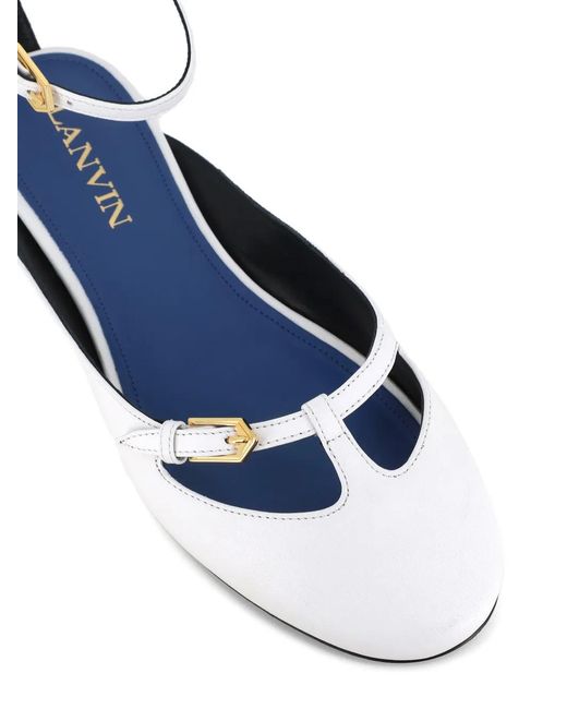 Lanvin White Buckle-Strap Flat Pumps