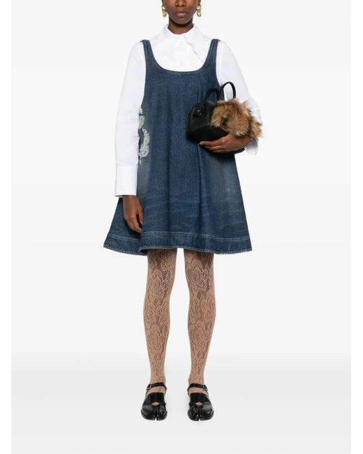 Simone Rocha Blue Distressed-Effect Denim Mini Dress