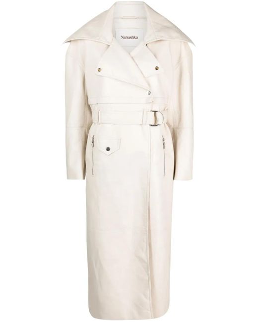 Nanushka Natural Marielle Leather Biker Coat