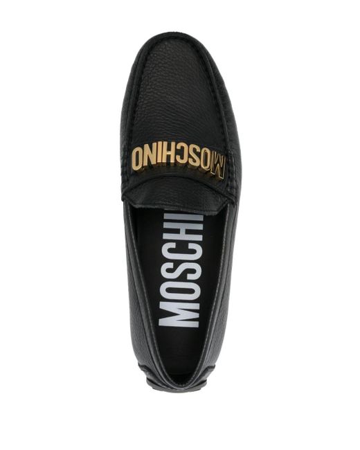 Moschino Black Logo-lettering Leather Loafers for men