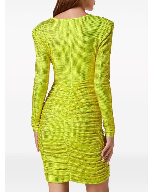 Philipp Plein Green Rhinestone-embellished Ruched Mini Dress