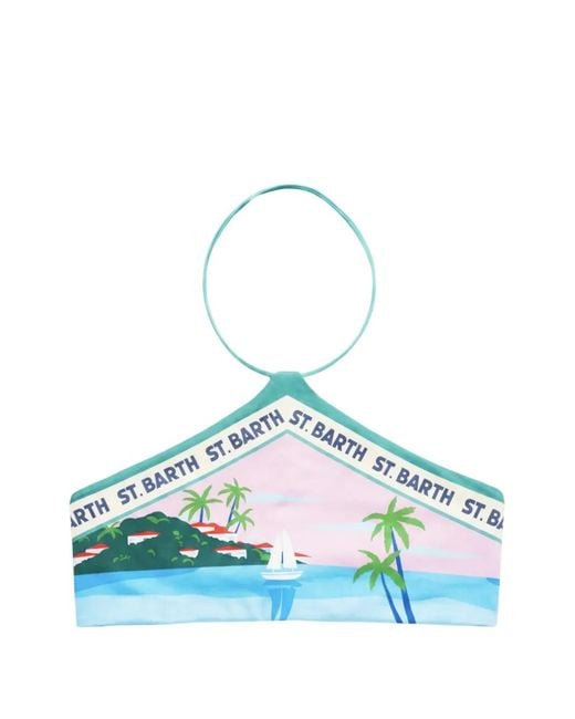 Mc2 Saint Barth Blue Graphic-Print Halterneck Bikini Top