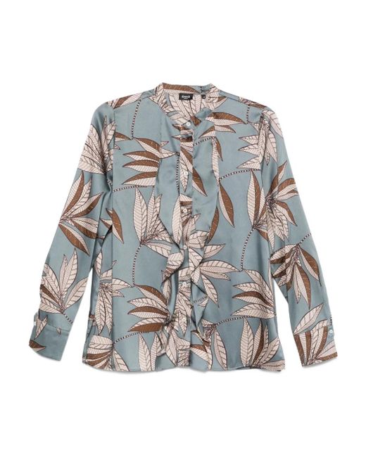 Marella リーフプリント ラッフルシャツ Blue