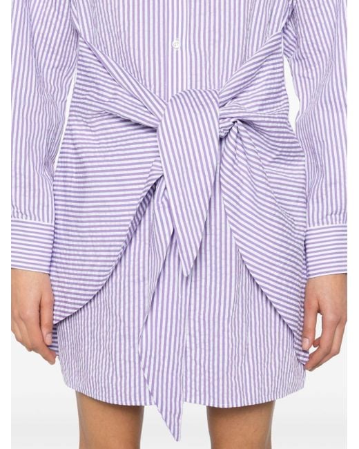 Manuel Ritz Purple Striped Seersucker Shirt Minidress