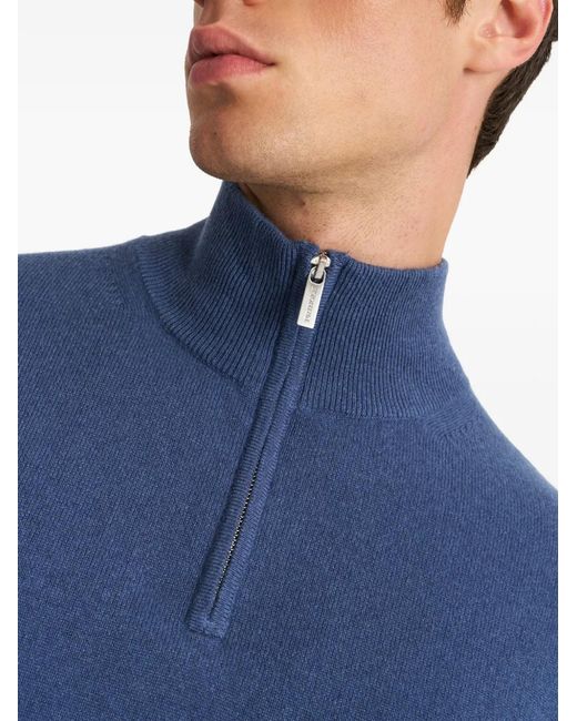 Pringle of Scotland Blue Quarter-Zip Cashmere Sweater for men