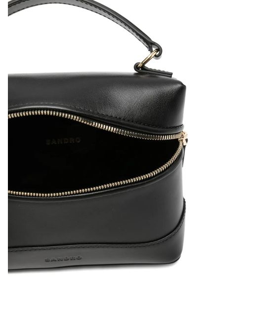 Sandro Black Tangolino Leather Zip-Front Mini Tote Bag