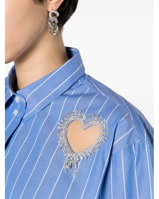 Sandro Blue Heart Cut-out Striped Shirt