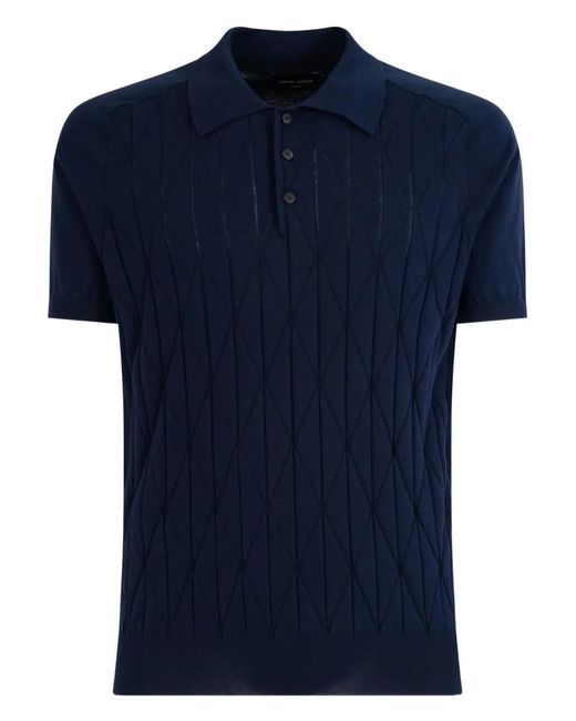 Roberto Collina Blue Diamond-Pattern Polo Shirt for men