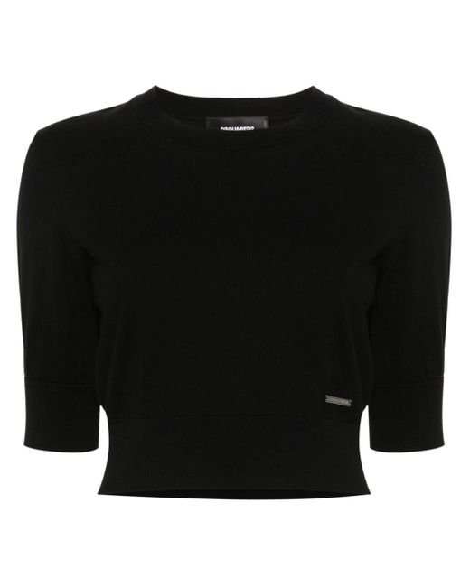 DSquared² Black Cropped Fine-knit Top