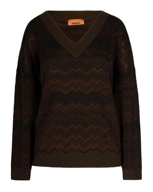 Missoni Trui Met V-Hals En Chevron-Patroon in het Black
