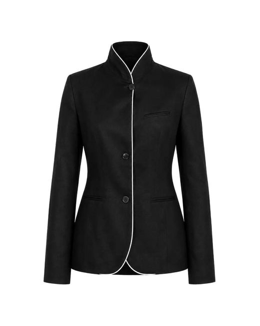 Hannes Roether Black Piped-Trim High-Neck Cardigan