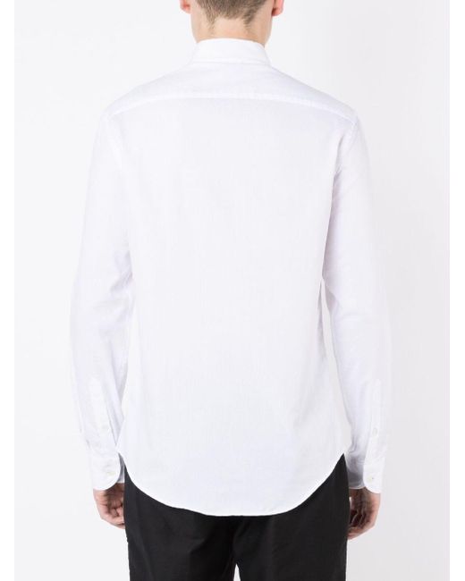 Emporio Armani White Tonal-herringbone Cotton Shirt for men