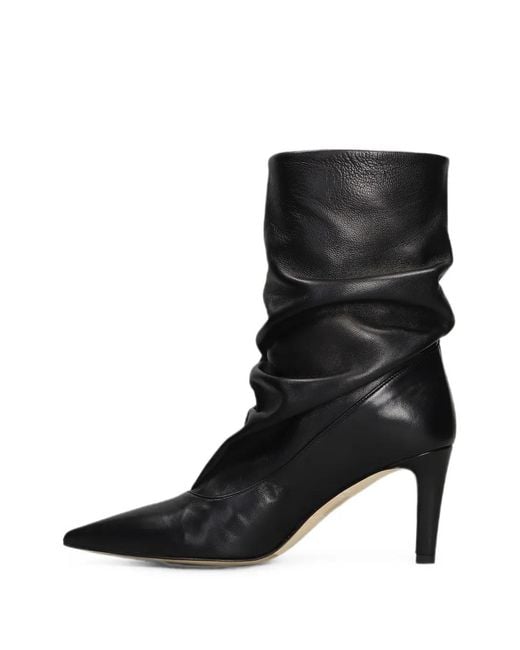 The Seller Black Ruched Pointed-Toe Leather Boots