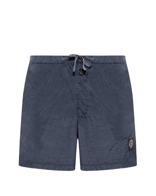 Stone Island Blue Compass Logo-Patch Swim Shorts for men