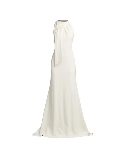 Tadashi Shoji White Bow-Detail Halterneck Maxi Dress