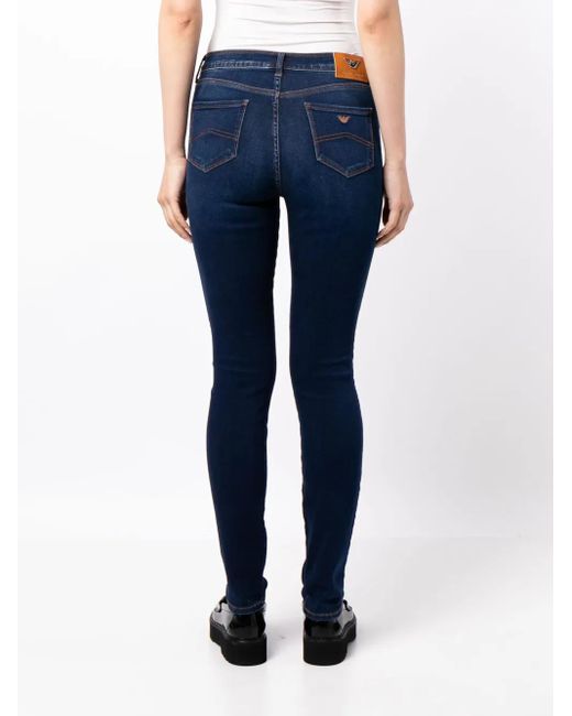 Emporio Armani Blue Logo-Embroidered Skinny Jeans