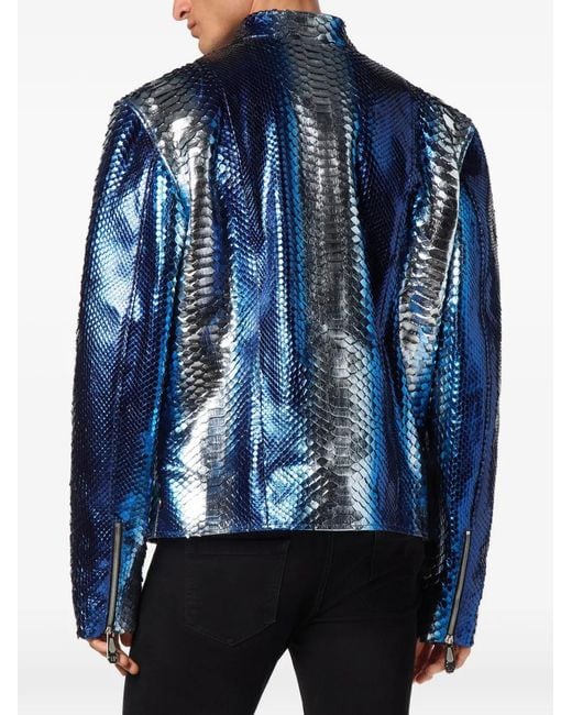 Philipp Plein Bikerjacke Aus Pythonleder in Blue für Herren