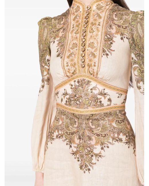 Zimmermann Natural Natura Buttoned Midi Dress